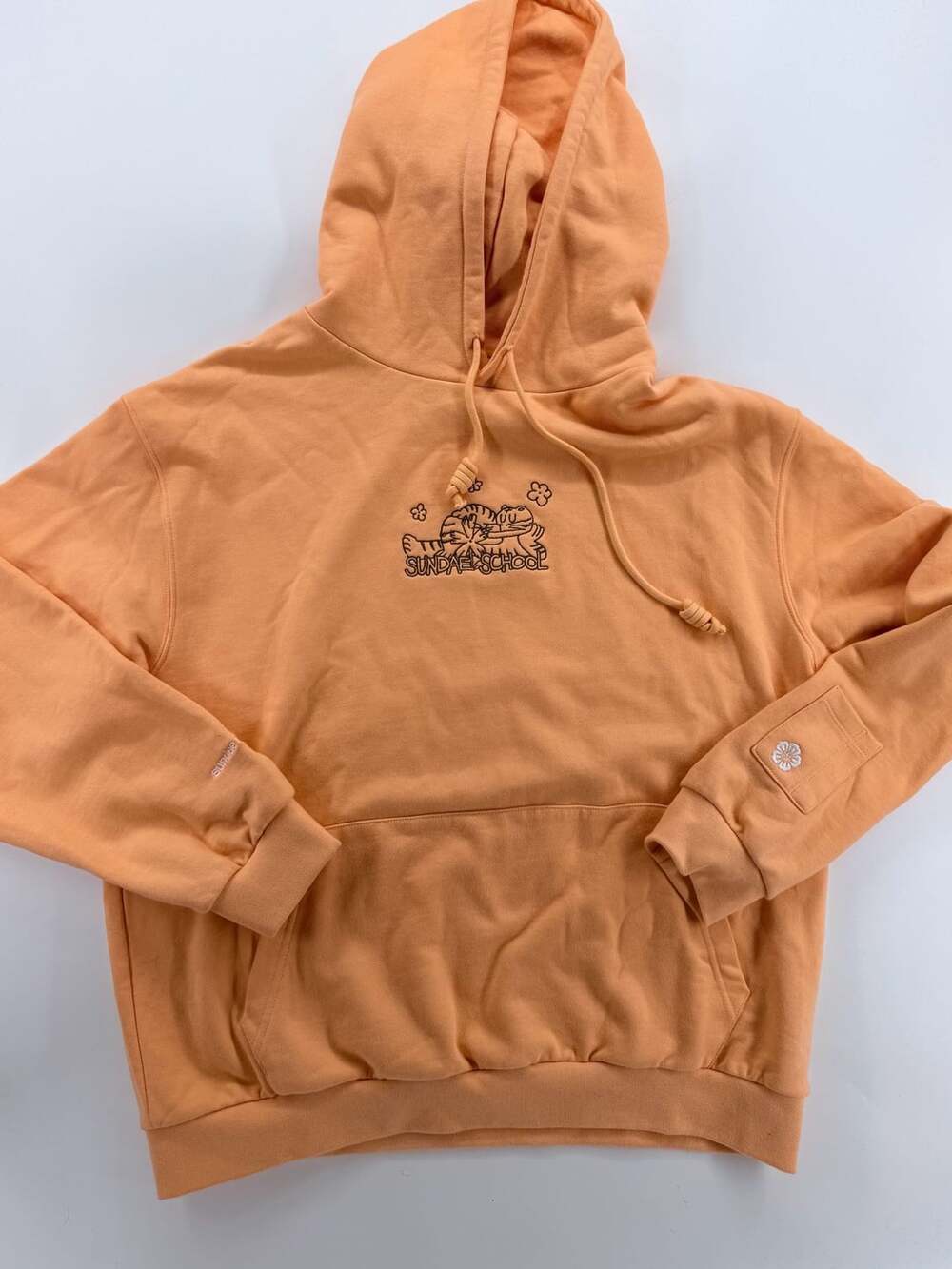 Sundae School Pullover Hoodie Size XL Orange Cotton Graphic Sweatshirt